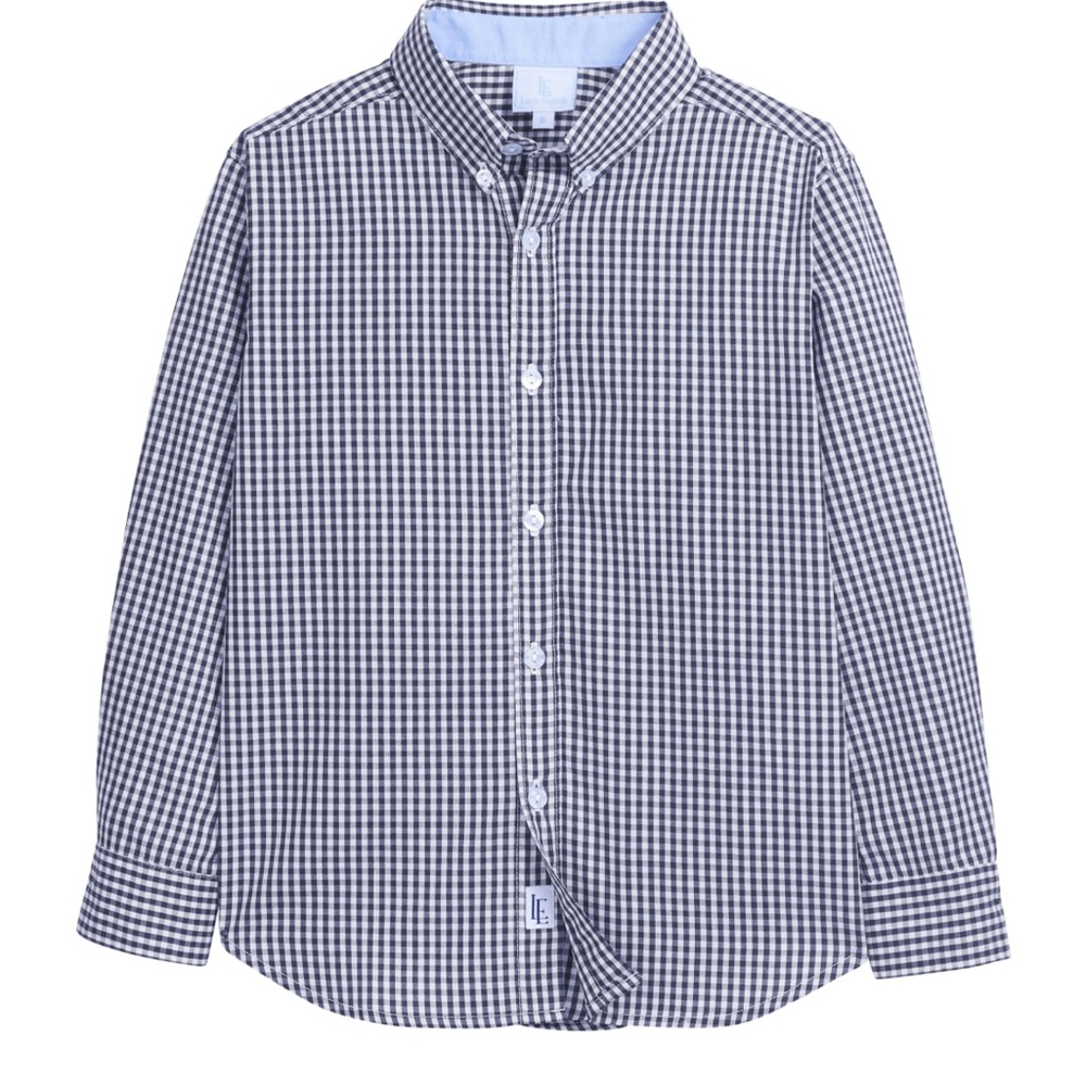 Little English Boys Navy Gingham Button Down Shirt - Size 10